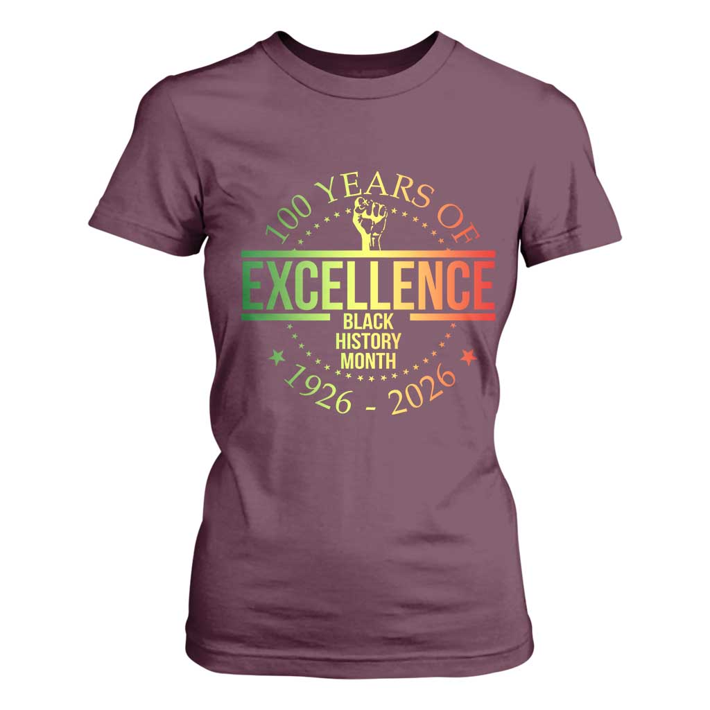 100 Years Of Excellence Black History Month 1926 2026 T Shirt For Women TS11 Maroon Print Your Wear