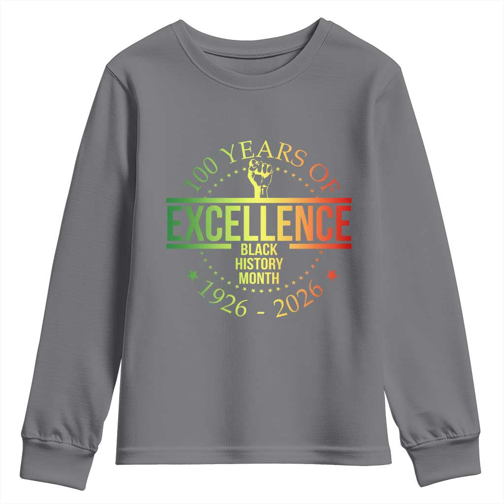 100 Years Of Excellence Black History Month 1926 2026 Youth Sweatshirt TS11 Charcoal Print Your Wear