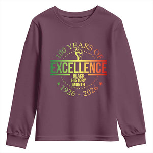 100 Years Of Excellence Black History Month 1926 2026 Youth Sweatshirt TS11 Maroon Print Your Wear