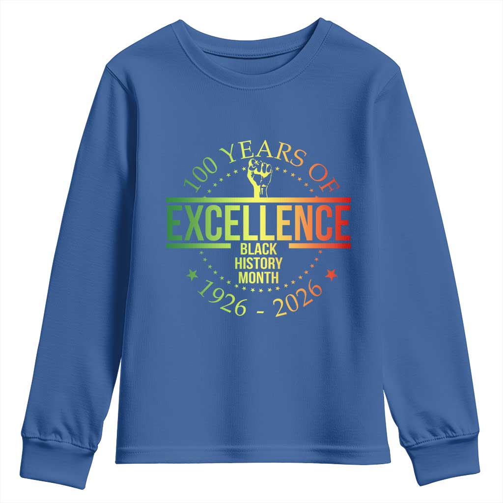 100 Years Of Excellence Black History Month 1926 2026 Youth Sweatshirt TS11 Royal Blue Print Your Wear