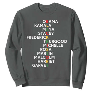 Black History Leaders Sweatshirt Obama Kamala Maya Stacey Frederick Thurgood Michelle TS11 Dark Heather Print Your Wear