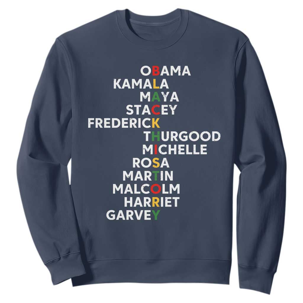 Black History Leaders Sweatshirt Obama Kamala Maya Stacey Frederick Thurgood Michelle TS11 Navy Print Your Wear