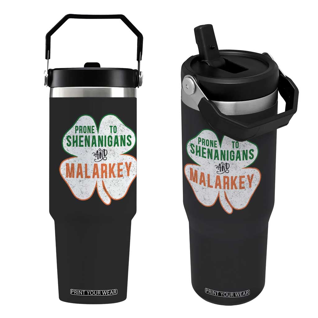 Prone to Shenanigans and Malarkey Flip Straw Tumbler Funny St Patricks Day Shamrock TS11 One Size: 30 oz Black Print Your Wear