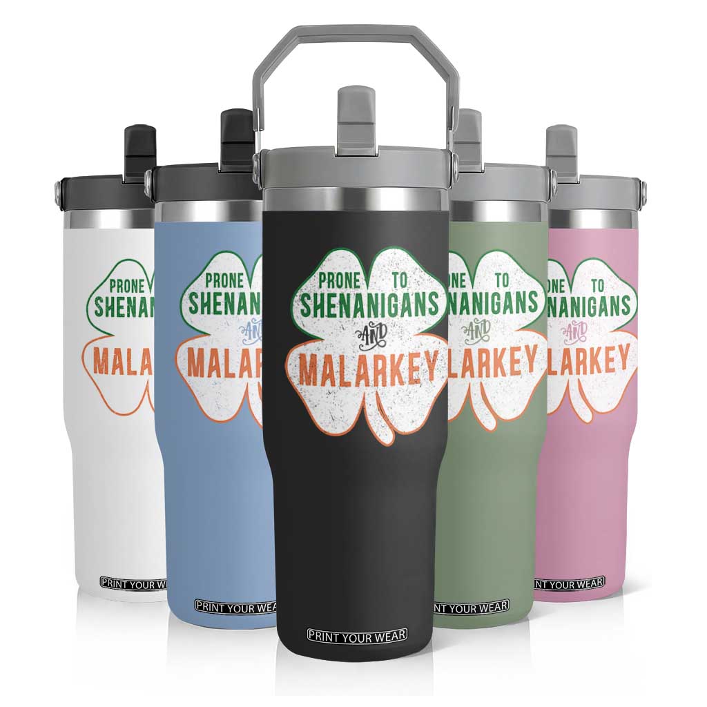 Prone to Shenanigans and Malarkey Flip Straw Tumbler Funny St Patricks Day Shamrock TS11 Print Your Wear