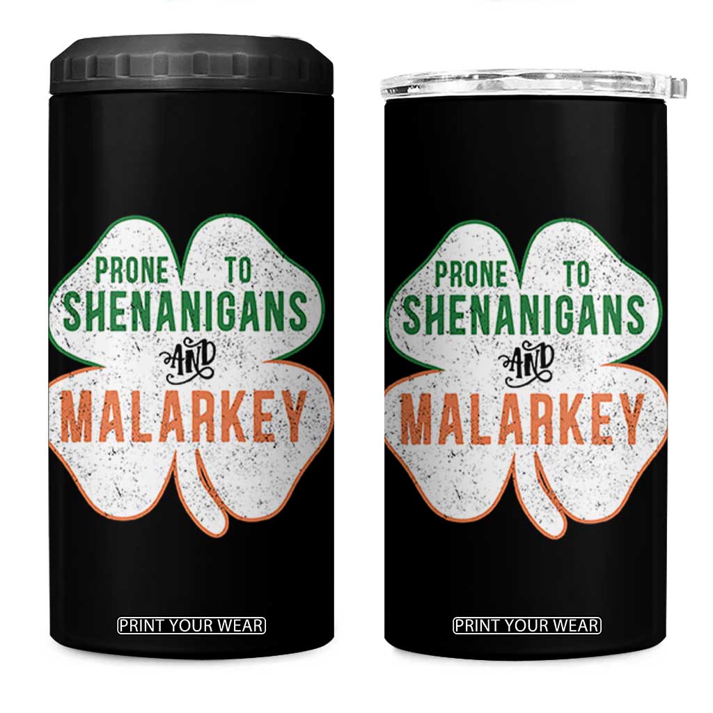 Prone to Shenanigans and Malarkey 4 in 1 Can Cooler Tumbler Funny St Patricks Day Shamrock TS11 One Size: 16 oz Black Print Your Wear