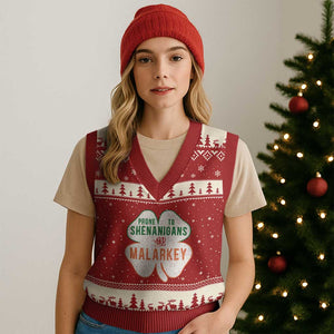 Prone to Shenanigans and Malarkey V-Neck Knit Sweater Vest Funny St Patricks Day Shamrock TS11 Red Beige Print Your Wear