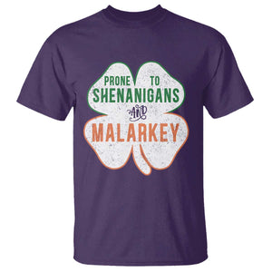 Prone to Shenanigans and Malarkey T Shirt Funny St Patricks Day Shamrock TS11 Purple Print Your Wear