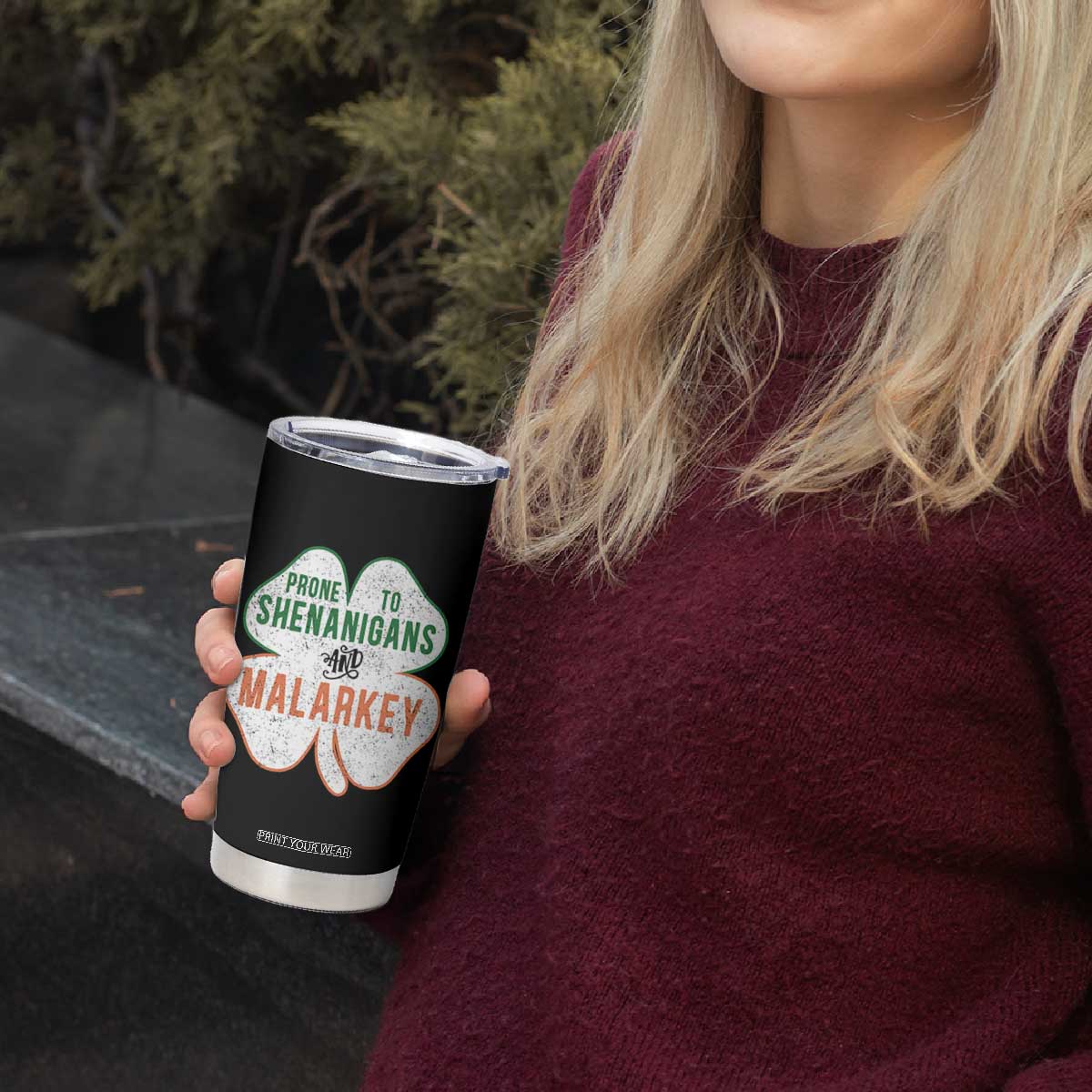 Prone to Shenanigans and Malarkey Tumbler Cup Funny St Patricks Day Shamrock TS11 Print Your Wear