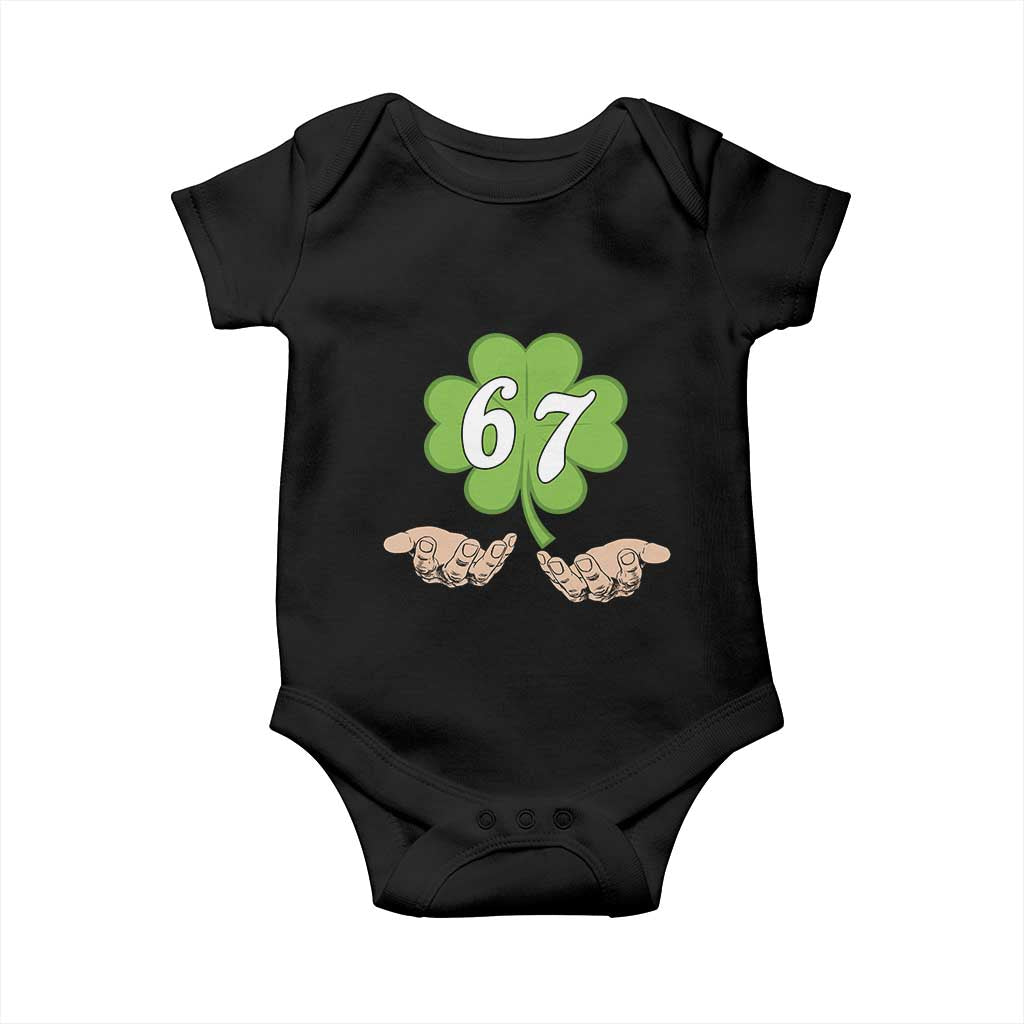 67 St Patricks Day Baby Onesie Six Seven Meme Shamrock Hand Gesture TS11 Black Print Your Wear