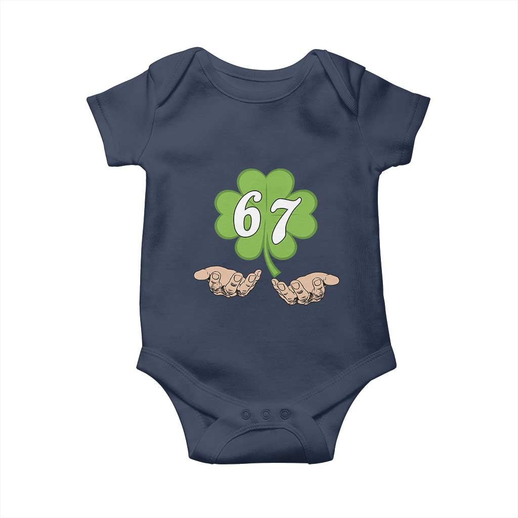67 St Patricks Day Baby Onesie Six Seven Meme Shamrock Hand Gesture TS11 Navy Print Your Wear