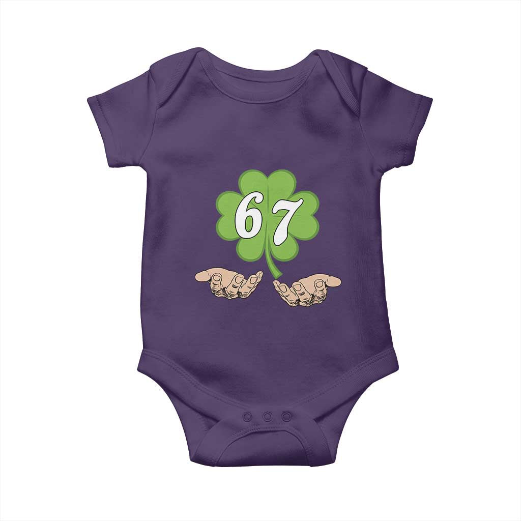 67 St Patricks Day Baby Onesie Six Seven Meme Shamrock Hand Gesture TS11 Purple Print Your Wear