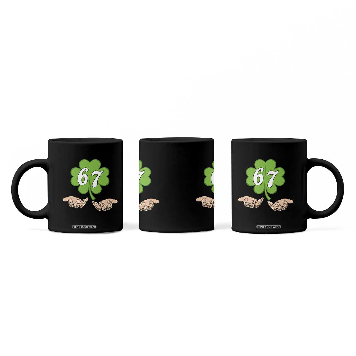 67 St Patricks Day Coffee Mug Six Seven Meme Shamrock Hand Gesture TS11 Print Your Wear
