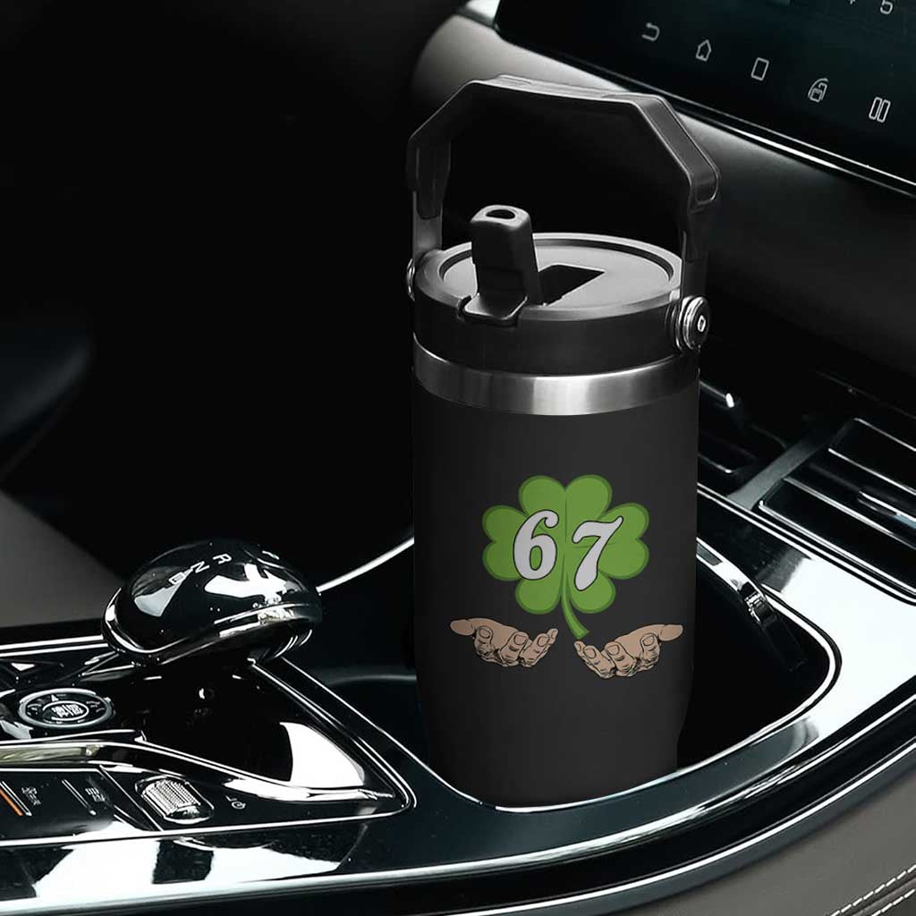 67 St Patricks Day Flip Straw Tumbler Six Seven Meme Shamrock Hand Gesture TS11 Print Your Wear