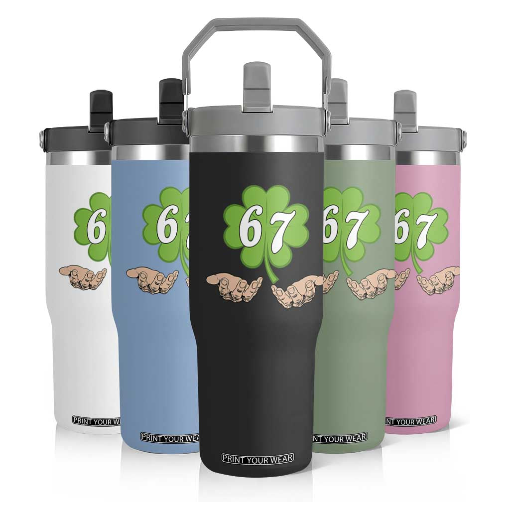 67 St Patricks Day Flip Straw Tumbler Six Seven Meme Shamrock Hand Gesture TS11 Print Your Wear