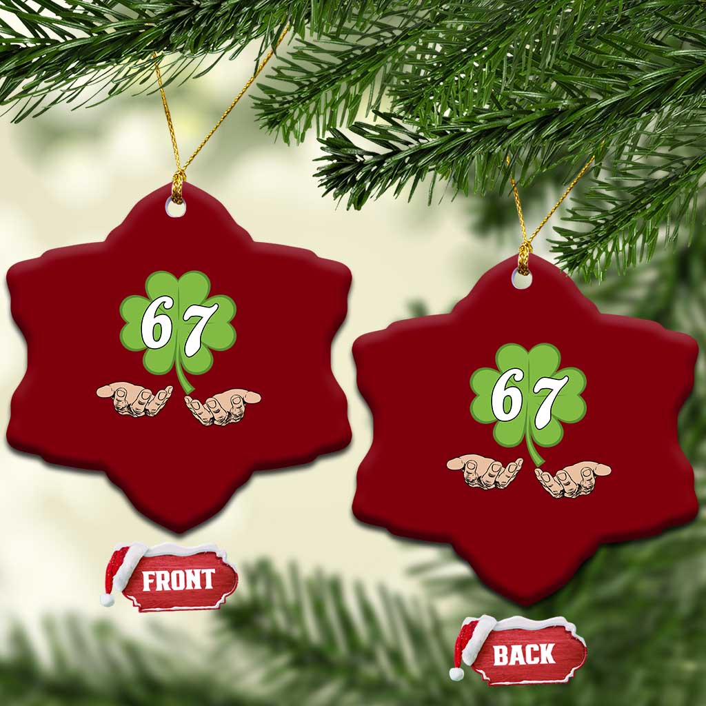 67 St Patricks Day Ceramic Ornament Six Seven Meme Shamrock Hand Gesture TS11 Print Your Wear