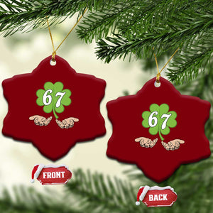 67 St Patricks Day Ceramic Ornament Six Seven Meme Shamrock Hand Gesture TS11 Print Your Wear