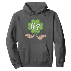 67 St Patricks Day Hoodie Six Seven Meme Shamrock Hand Gesture TS11 Dark Heather Print Your Wear