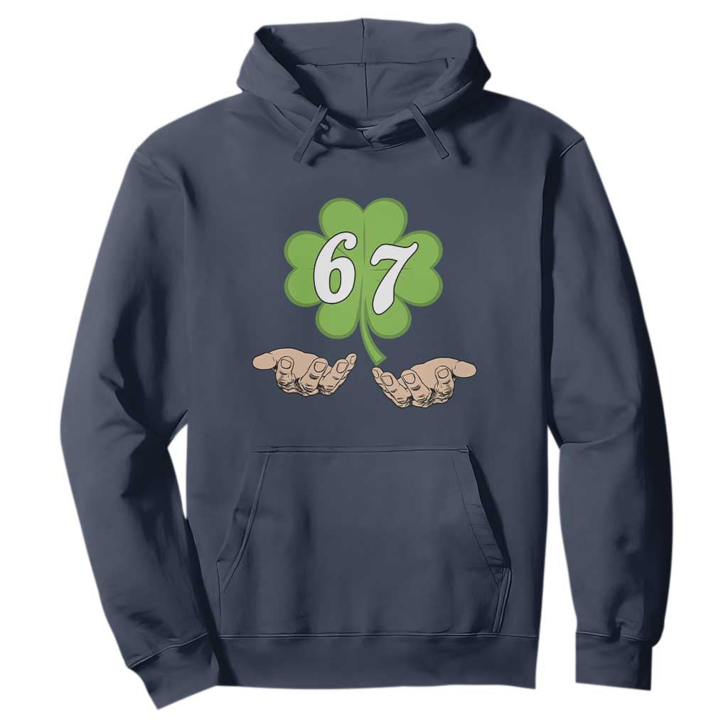 67 St Patricks Day Hoodie Six Seven Meme Shamrock Hand Gesture TS11 Navy Print Your Wear