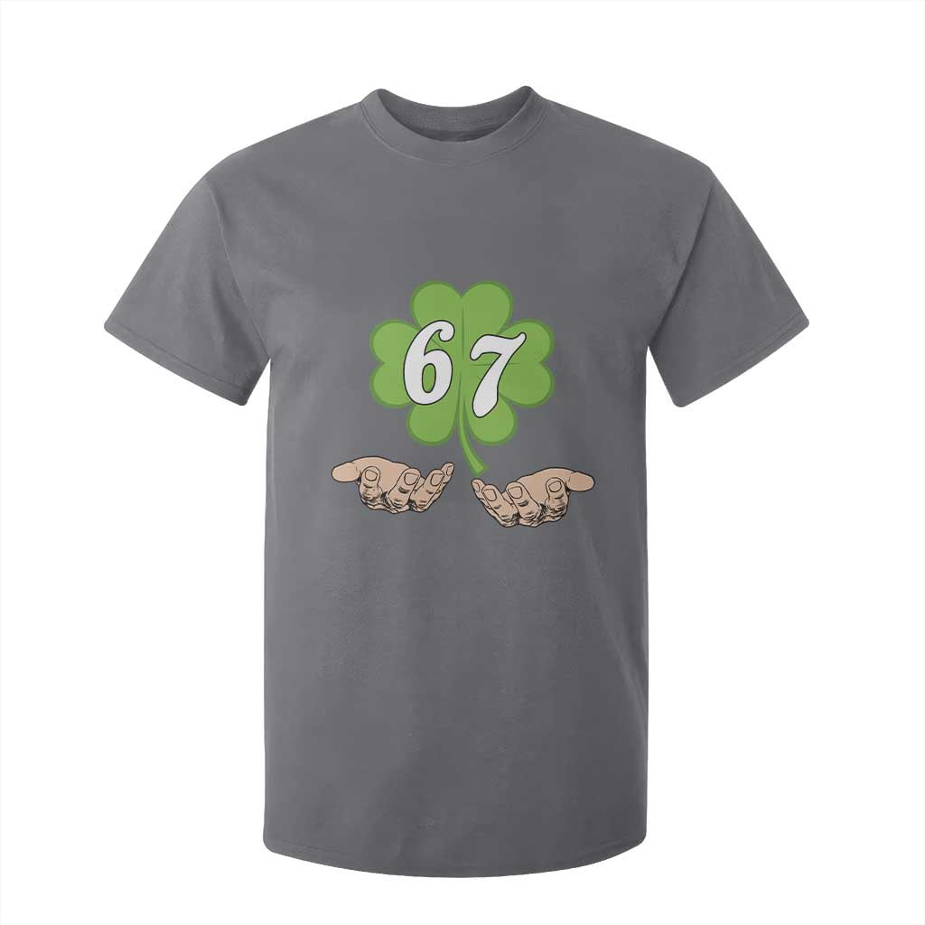 67 St Patricks Day T Shirt For Kid Six Seven Meme Shamrock Hand Gesture TS11 Charcoal Print Your Wear