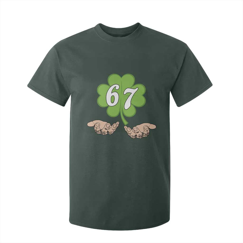 67 St Patricks Day T Shirt For Kid Six Seven Meme Shamrock Hand Gesture TS11 Dark Forest Green Print Your Wear
