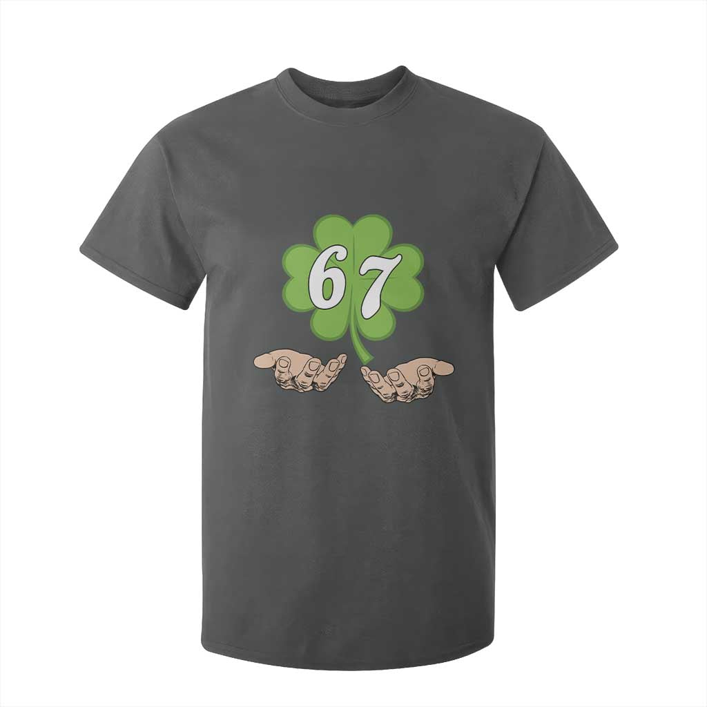 67 St Patricks Day T Shirt For Kid Six Seven Meme Shamrock Hand Gesture TS11 Dark Heather Print Your Wear