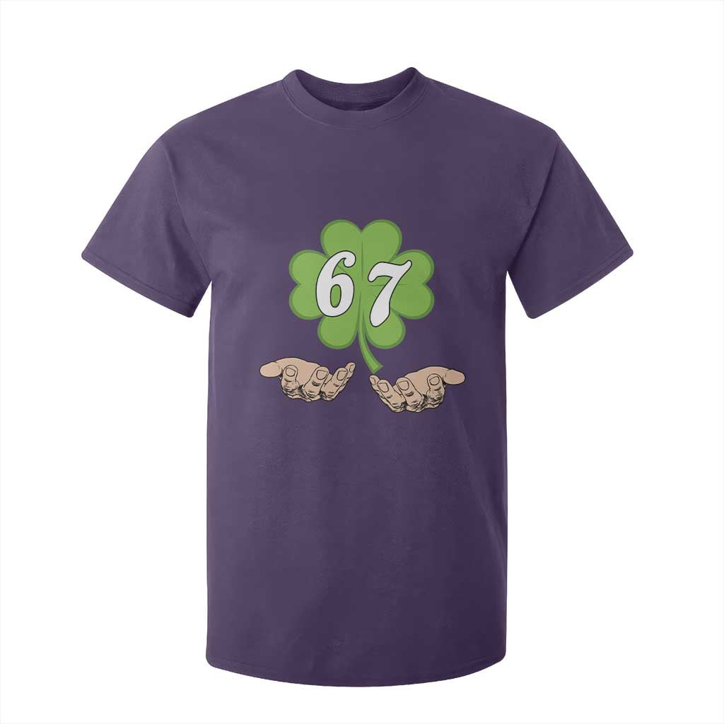 67 St Patricks Day T Shirt For Kid Six Seven Meme Shamrock Hand Gesture TS11 Purple Print Your Wear