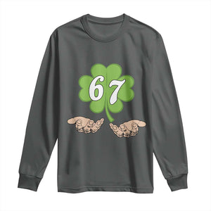 67 St Patricks Day Long Sleeve Shirt Six Seven Meme Shamrock Hand Gesture TS11 Dark Heather Print Your Wear