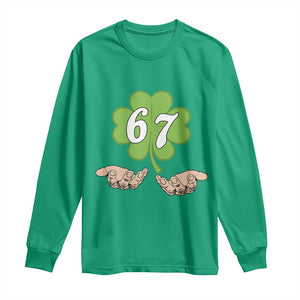 67 St Patricks Day Long Sleeve Shirt Six Seven Meme Shamrock Hand Gesture TS11 Irish Green Print Your Wear