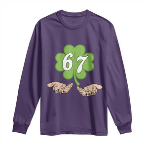 67 St Patricks Day Long Sleeve Shirt Six Seven Meme Shamrock Hand Gesture TS11 Purple Print Your Wear