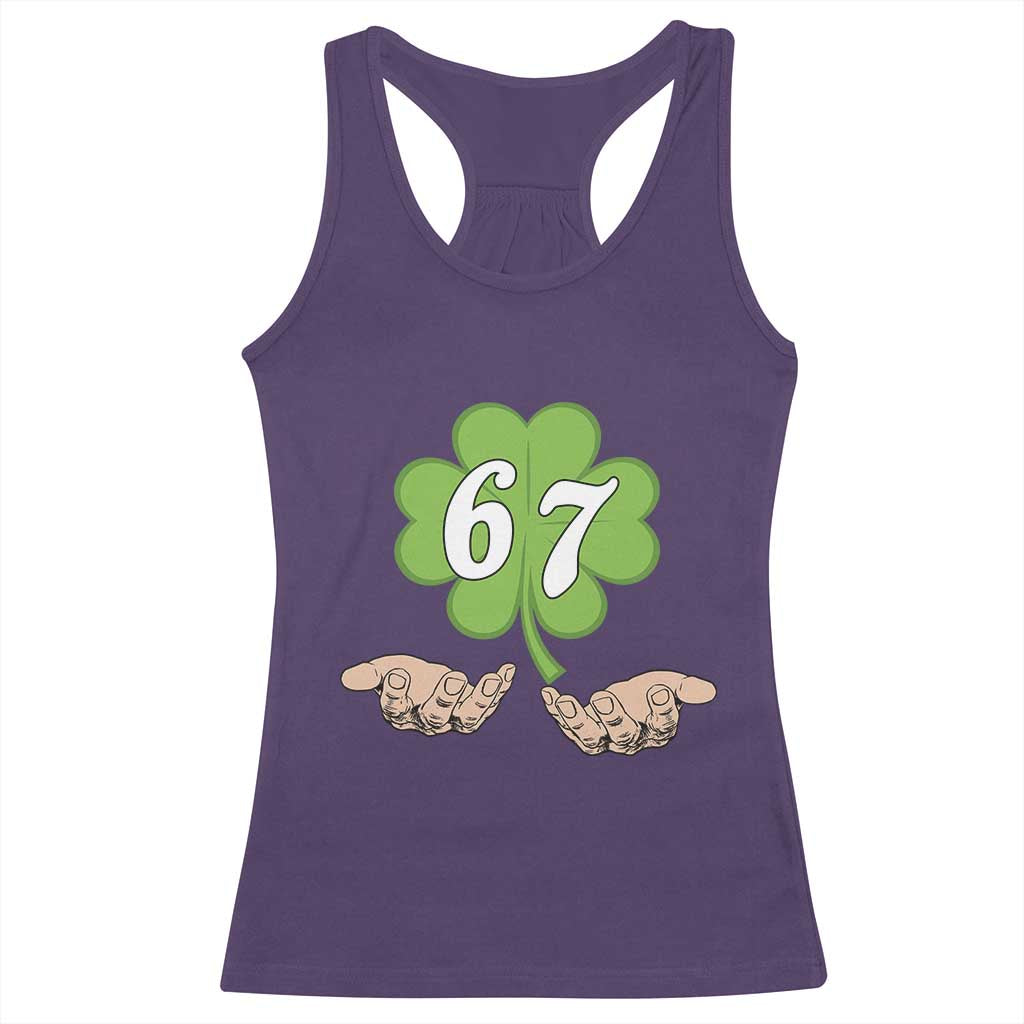 67 St Patricks Day Racerback Tank Top Six Seven Meme Shamrock Hand Gesture TS11 Purple Print Your Wear