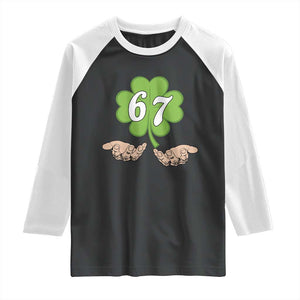 67 St Patricks Day Raglan Shirt Six Seven Meme Shamrock Hand Gesture TS11 Black White Print Your Wear