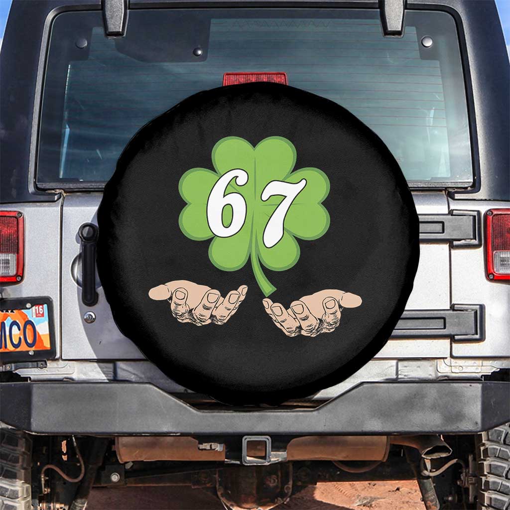 67 St Patricks Day Spare Tire Cover Six Seven Meme Shamrock Hand Gesture TS11 No hole Black Print Your Wear