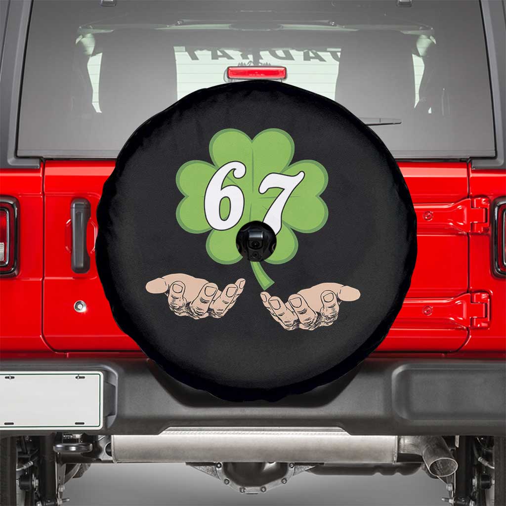 67 St Patricks Day Spare Tire Cover Six Seven Meme Shamrock Hand Gesture TS11 Black Print Your Wear