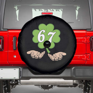 67 St Patricks Day Spare Tire Cover Six Seven Meme Shamrock Hand Gesture TS11 Black Print Your Wear