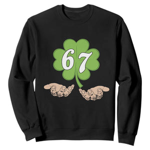 67 St Patricks Day Sweatshirt Six Seven Meme Shamrock Hand Gesture TS11 Black Print Your Wear