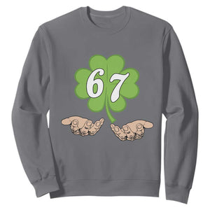 67 St Patricks Day Sweatshirt Six Seven Meme Shamrock Hand Gesture TS11 Charcoal Print Your Wear