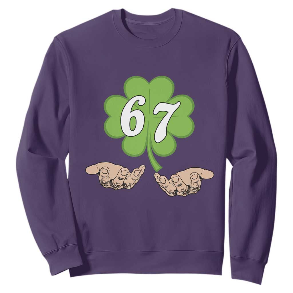 67 St Patricks Day Sweatshirt Six Seven Meme Shamrock Hand Gesture TS11 Purple Print Your Wear