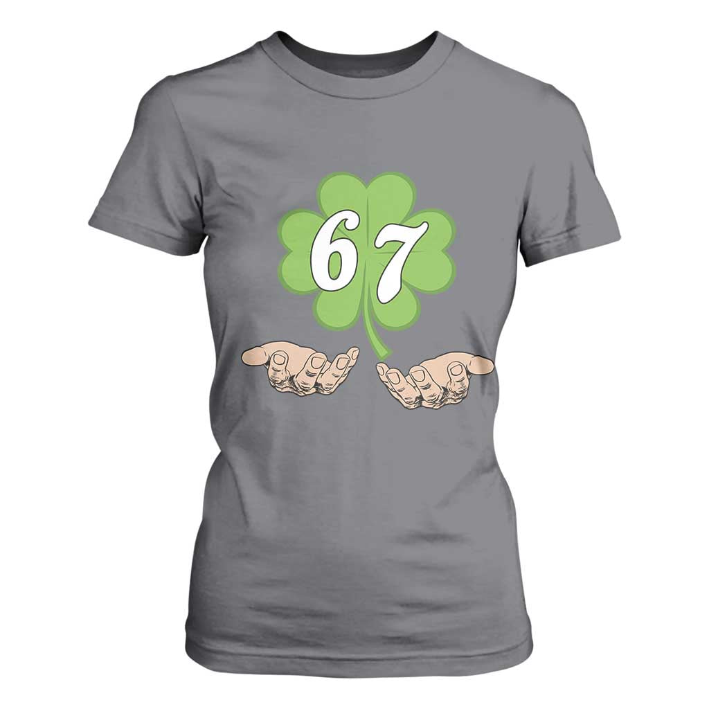 67 St Patricks Day T Shirt For Women Six Seven Meme Shamrock Hand Gesture TS11 Charcoal Print Your Wear