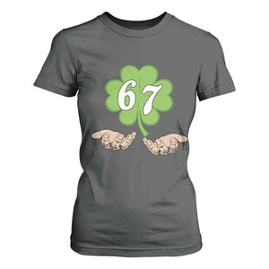 67 St Patricks Day T Shirt For Women Six Seven Meme Shamrock Hand Gesture TS11 Dark Heather Print Your Wear