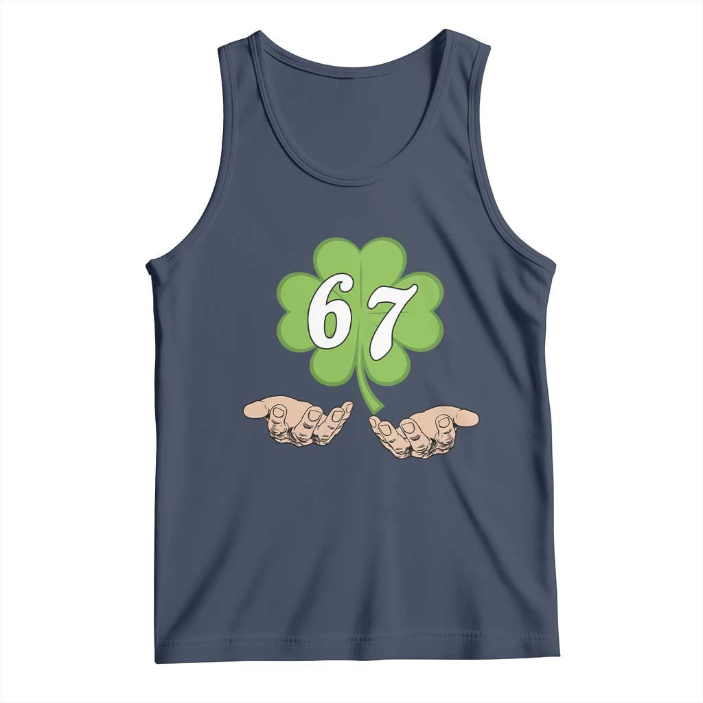 67 St Patricks Day Tank Top Six Seven Meme Shamrock Hand Gesture TS11 Navy Print Your Wear