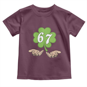 67 St Patricks Day Toddler T Shirt Six Seven Meme Shamrock Hand Gesture TS11 Maroon Print Your Wear