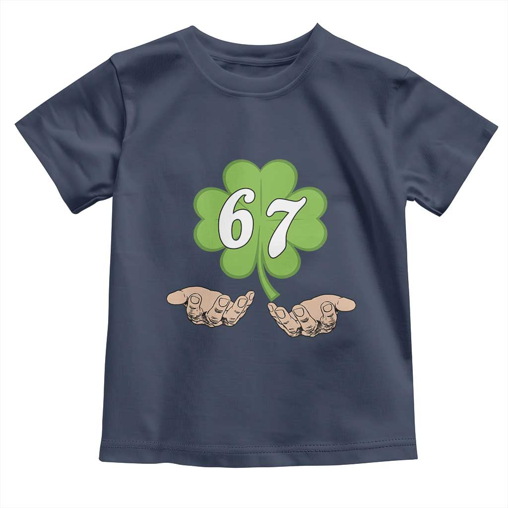 67 St Patricks Day Toddler T Shirt Six Seven Meme Shamrock Hand Gesture TS11 Navy Print Your Wear