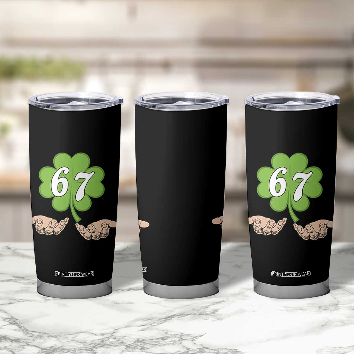 67 St Patricks Day Tumbler Cup Six Seven Meme Shamrock Hand Gesture TS11 Print Your Wear