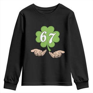 67 St Patricks Day Youth Sweatshirt Six Seven Meme Shamrock Hand Gesture TS11 Black Print Your Wear