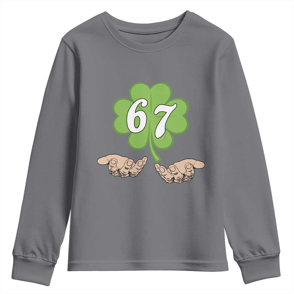 67 St Patricks Day Youth Sweatshirt Six Seven Meme Shamrock Hand Gesture TS11 Charcoal Print Your Wear