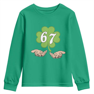 67 St Patricks Day Youth Sweatshirt Six Seven Meme Shamrock Hand Gesture TS11 Irish Green Print Your Wear