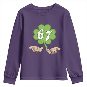 67 St Patricks Day Youth Sweatshirt Six Seven Meme Shamrock Hand Gesture TS11 Purple Print Your Wear