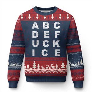 Funny Fuck Ice Protest Resistance Ugly Christmas Sweater Political Alphabet Graphic TS11 Navy Red Print Your Wear