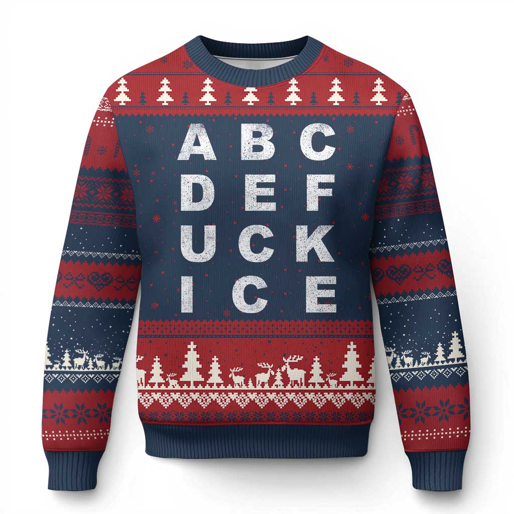 Funny Fuck Ice Protest Resistance Ugly Christmas Sweater Political Alphabet Graphic TS11 Navy Red Print Your Wear