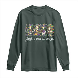 Goose Mardi Gras Long Sleeve Shirt Funny Just A Mardi Goose New Orleans Carnival TS11 Dark Forest Green Print Your Wear